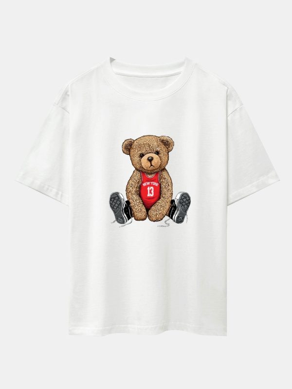 000c8a552202f7580fc1f505636ec282d11306d35f4f4d84b7b8f15f76f866b7.jpg New York Bear Print Drop Shoulder Oversize T-Shirt