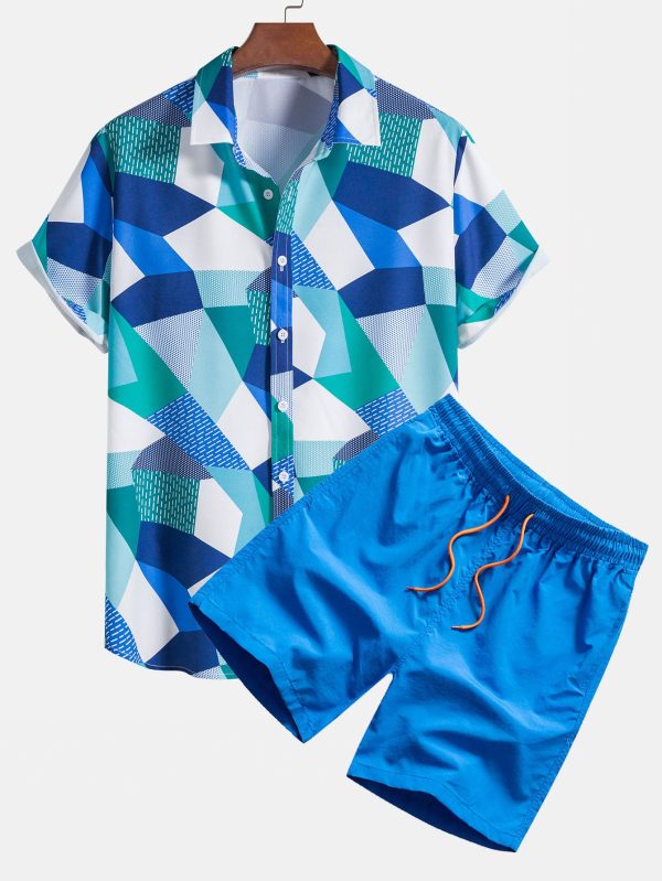 01f678669cc3fb615471e74a6acfe7f197e4188a09aa09df270c061cc15bc60d.jpg Color Block Geometric Print Shirt & Swim Shorts