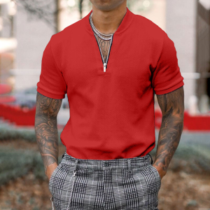 Gentleman business short-sleeved fitness zipper T-shirt