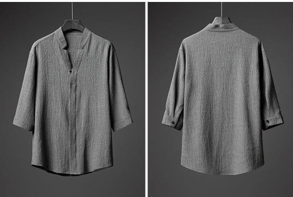 06591234094803a64656489b63ecb3d3ae35f13148b20707251b98113558bfc7.png Men's Grey Ice Silk Linen Two Piece