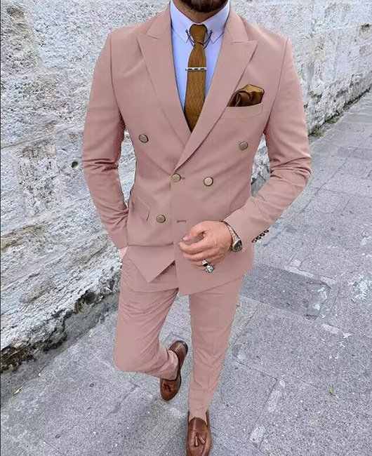065fe2ae2e12a843a252dbd177e4e7583bca2a6143b6326f074b96668c84e3fd.jpg Business Solid Lapel Collar Double Breasted Blazer & Pants 2Pcs Set