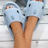 Women Blue Cartoon Shark Design Single Band Slides
