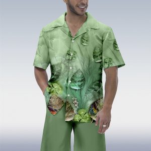16a332b6b52bae14f5abe77f584e019b7b5c03d685b1a57a8b10a0c2ec35dae7.jpg Men's Ombre Contrast Ethnic Print Hawaiian Vacation Short Sleeve Suit 072