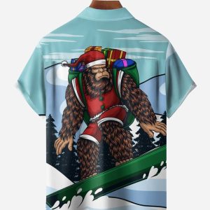 16a87cbda0ff2e9c1f6159303227a1efc4d9e643f0ed6e3f4e2babc619b3ae25.jpg Christmas Bigfoot Chest Pocket Short Sleeve Casual Shirt