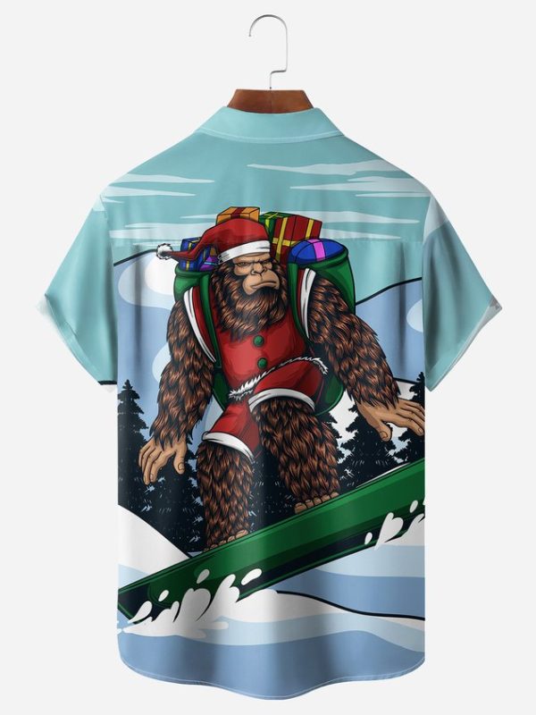 16a87cbda0ff2e9c1f6159303227a1efc4d9e643f0ed6e3f4e2babc619b3ae25.jpg Christmas Bigfoot Chest Pocket Short Sleeve Casual Shirt