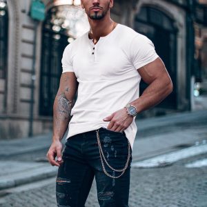 1cc68787dff9fb15307f81dfe4ee837924b5312e16a2e9e45067ad91caf4de21.jpg Men's Casual Basic V-Neck Cotton Short Sleeve T-Shirt