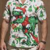Men's Christmas Dinosaur Print Short Sleeve Hawaiian Shirt with Chest Pocket