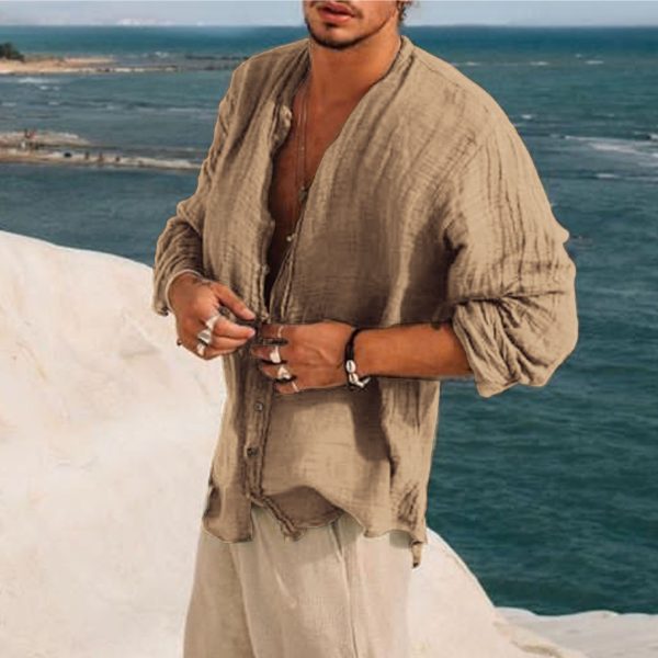 227006beec4d89513c25b811fa4b4636f42c326ac480d0b9518a65b1c2ba3956.jpg Men's Linen Simple Design Long Sleeve Shirt