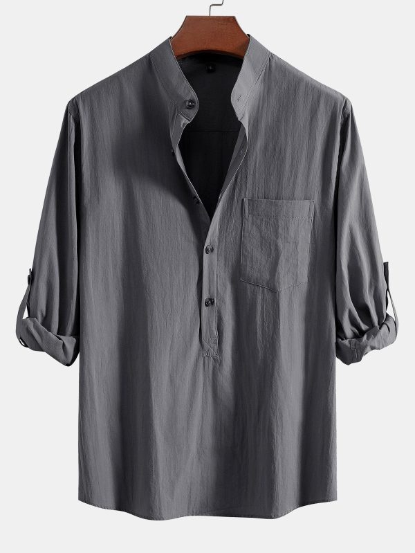 22fdf2d2467cf82f2bcc76049b1ae82ed4563e090dbb8583a8b2cc86cbae7fb4.jpg Long Sleeve Linen Look Henley Collar Shirt