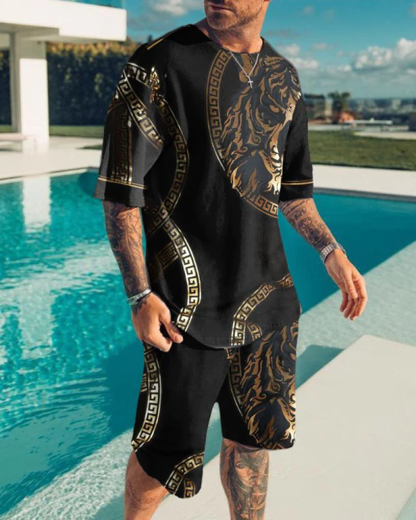 299fbe6566408c3e44a9c2fa21839f39051d6de3477215497517d05cd0aa0da7.png Men's Tiger Print Short Sleeve Two-Piece Set 3 Colors