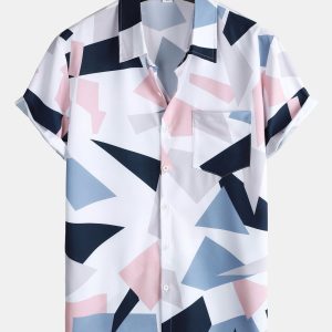 2c5d44d794d989630551a2ba15f74276aaeaa04a4f754d8889a569b9e2ecb095.jpg Geometric Print Button Up Shirt With Pocket & Short Length Swim Shorts