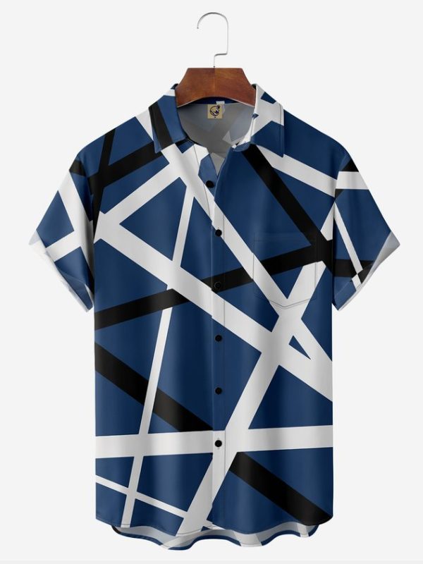 2f39453d5fc02d29f688f633927e533fa90a14f40416a55d5c5f65dcfd3eac0f.jpg Geometric Lines Chest Pocket Short Sleeve Casual Shirt