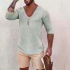 307bbca85aa8bc70fc1d872fe8e4a21fd22583d1ecf15e32df0bac54261b4fc9.jpg Men's Deep V Neck Breathable Linen Cotton Mid Sleeve T-Shirt