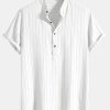 Linen Blend Striped Half Open Placket Henley Collar Shirt & Straight Leg Linen Pants