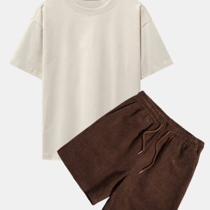 344392b4b8841772a8e6b01797f880c4dd0507b140cab9a0b74e5ceb30f04b92.jpg Slogan Back Print Oversize T-Shirt & Corduroy Shorts