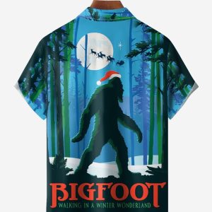 3bdf4826100a45b1bbbbc74b6c0037a30ad6f48f423b3840b1b54561ae8ee89e.jpg Christmas Big Foot Chest Pocket Short Sleeve Casual Shirt