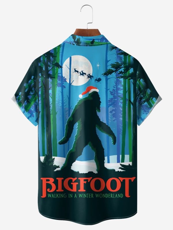 3bdf4826100a45b1bbbbc74b6c0037a30ad6f48f423b3840b1b54561ae8ee89e.jpg Christmas Big Foot Chest Pocket Short Sleeve Casual Shirt