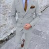 41147baf67b82bb796f8ef4be04f8ae397d08f766855361543c9862d6dd8d103.jpg Business Solid Lapel Collar Double Breasted Blazer & Pants 2Pcs Set