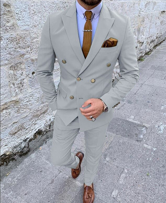41147baf67b82bb796f8ef4be04f8ae397d08f766855361543c9862d6dd8d103.jpg Business Solid Lapel Collar Double Breasted Blazer & Pants 2Pcs Set