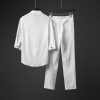 4226ff07db5efe6b0d0b1e3d8b5d67f975a41d947e013b682e0aa9840be55164.png Men's White Ice Silk Linen Two Piece