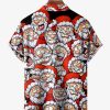 Christmas Santa Claus Chest Pocket Short Sleeve Casual Shirt