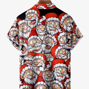 4a42c1526e0de2e8cae0bce6b07aabfc1710685fecff3bdbdb1d2b091784c10c.jpg Christmas Santa Claus Chest Pocket Short Sleeve Casual Shirt