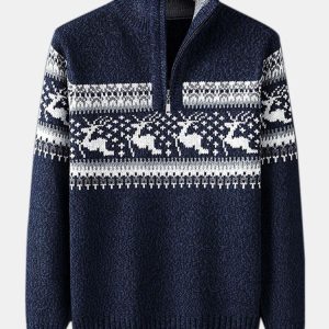 4b2da16e6695cb7c1f69319fb5b1bafe1e961884a2ed470c1de42aea67d98353.jpg Christmas Moose Print Half Zip Sweater