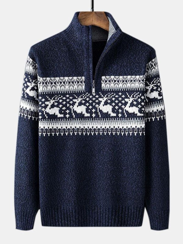 Christmas Moose Print Half Zip Sweater