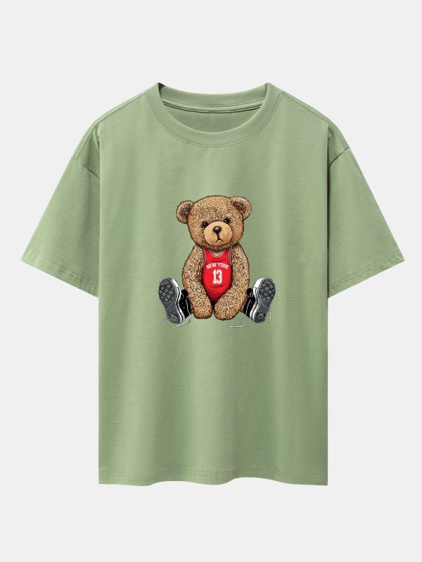 4cda1929209097bed75bdfbfdd9ac98d48d2b5917f844d9ebffae15699fb9b7f.jpg New York Bear Print Drop Shoulder Oversize T-Shirt