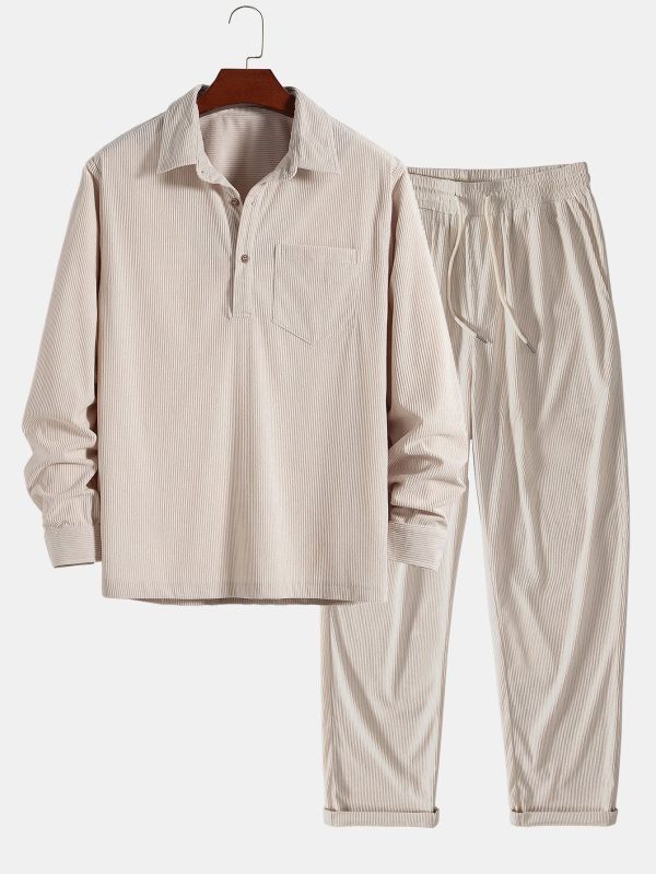 Long Sleeve Polo Collar Corduroy Shirt & Straight Leg Corduroy Pants