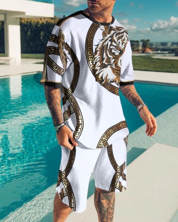 53c9d9ad7cf4b27c5dd350dcda4adbe67f7ecd097d65176258fd7f3db9fc6fc8.png Men's Tiger Print Short Sleeve Two-Piece Set 3 Colors