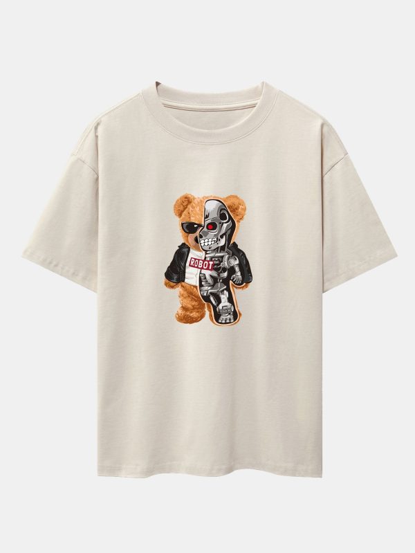 55b89f83d18cae8aa786a66e3fe1dd16e93df7451d0c17f7103b18592e8c4bb0.jpg Robot Bear Print Heavy Weight Oversize T-Shirt