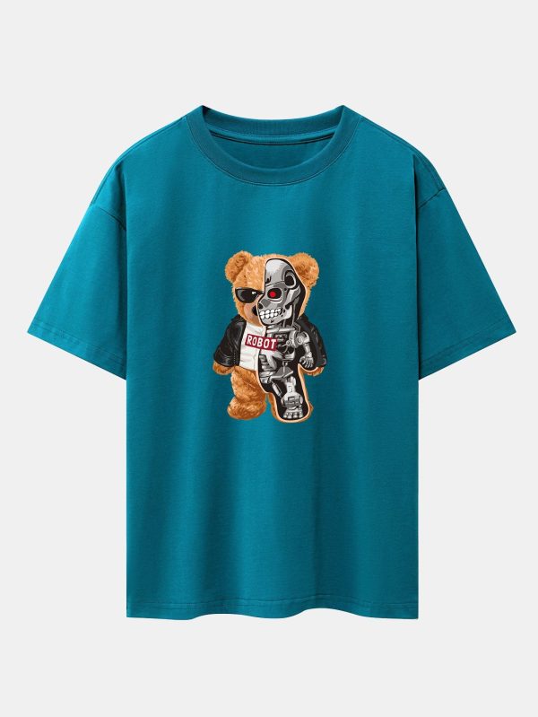 5618e955136f9e047da623873ac1416e0e975b389bc5e694342bb22334094204.jpg Robot Bear Print Heavy Weight Oversize T-Shirt