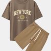 New York Varsity Print Heavy Weight Oversize T-Shirt & Jersey Shorts