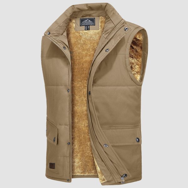 Men's Outerwear Vests Sleeveless Winter Stand Collar Padded Vest Warm Fleece Lined
