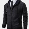 Diamond Pattern Zip Hooded Sweater