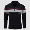 Men's Sweater Half Zipper Turtleneck Warm Pullover Slim Fit Casual Comfortable Striped Knitted Sweaters