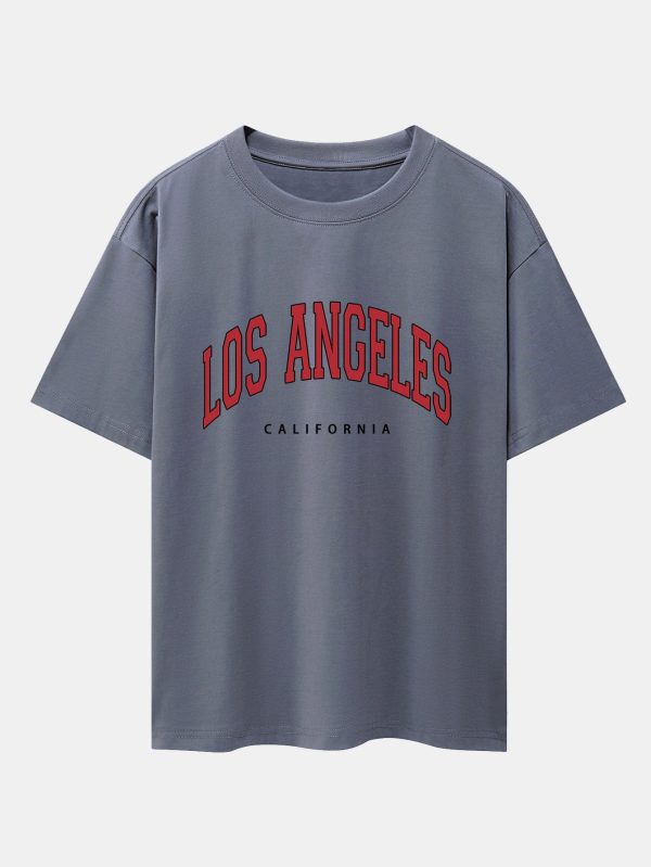 5f7a7a055aa2589d64dab595945a6f871267480137ed2af48de2ec3378742fb2.jpg Los Angeles Print Drop Shoulder Oversize T-Shirt