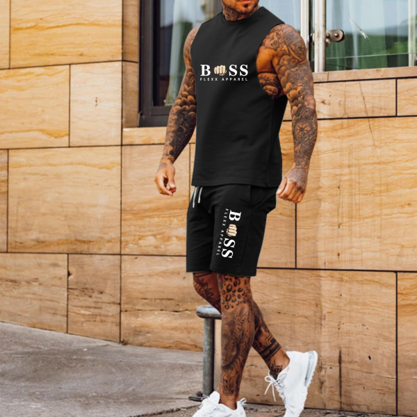 Suitmens Men's Casual Printed Tank Top Set