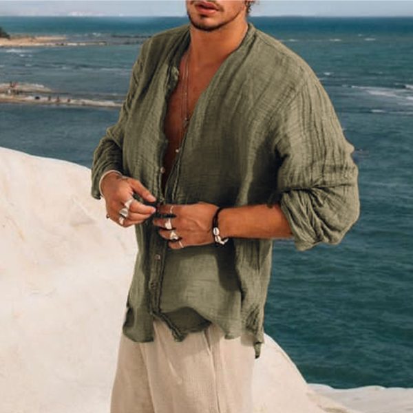 627d74b3063960b1d265c6ecd3297dfc6aab82eae2f5d0eacd2d0ce5a3ecf7a2.jpg Men's Linen Simple Design Long Sleeve Shirt