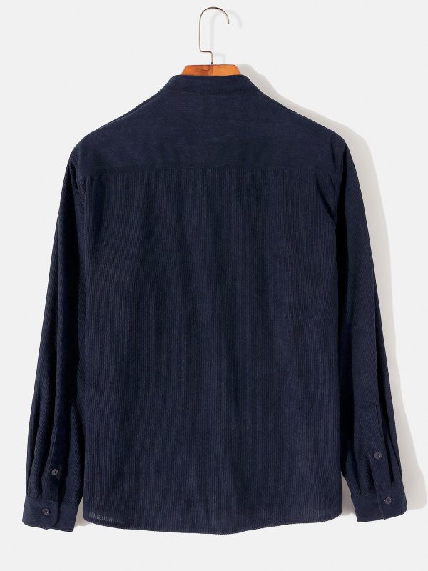 Long Sleeve Stand Collar Corduroy Shirt