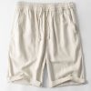Short Sleeve Half Button Fly Henley Collar Shirt & Linen Cotton Blend 11" Shorts
