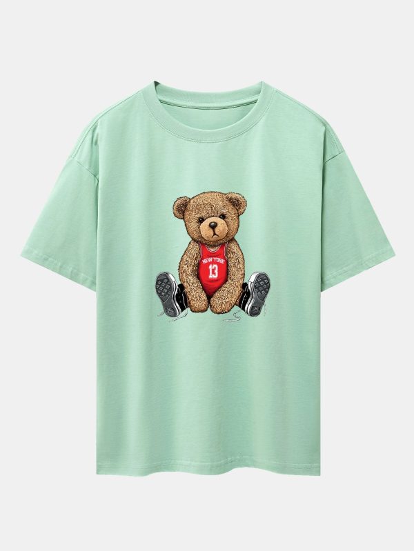 6c6a9882e3f84b4d7e7bea10827a8c4ea11af69fed84989c548de036d4d1ec7a.jpg New York Bear Print Drop Shoulder Oversize T-Shirt
