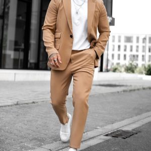 6efff1b020af0dd92ca93fc228c34860f9422ae004c818ae6f8eac0c69a9454e.jpg Casual Plain Notch Lapel Button Pockets Blazer & Pants 2Pcs Set