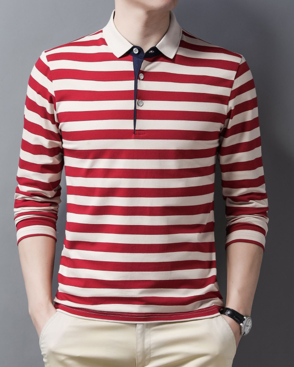 723767a6668afcdb2d5b310c26e48eed7e59dc777bde6f37ee37f397e1fc3946.png Men's Lapel Striped Polo Shirt