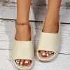 Women Single Band Slippers, Minimalist Beige EVA Slides For Indoor