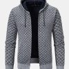 Diamond Pattern Zip Hooded Sweater