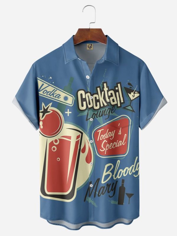 Cocktail Chest Pocket Short Sleeve Hawaiian Shirt