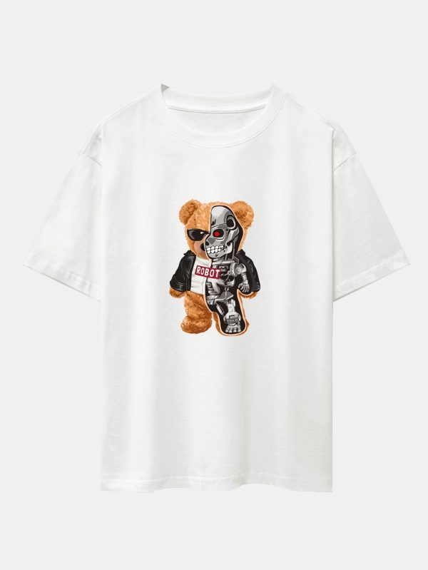 834e5067f5fcfc2f522a148ffc026251d73fa8d84d26932ce75834098c694153.jpg Robot Bear Print Heavy Weight Oversize T-Shirt