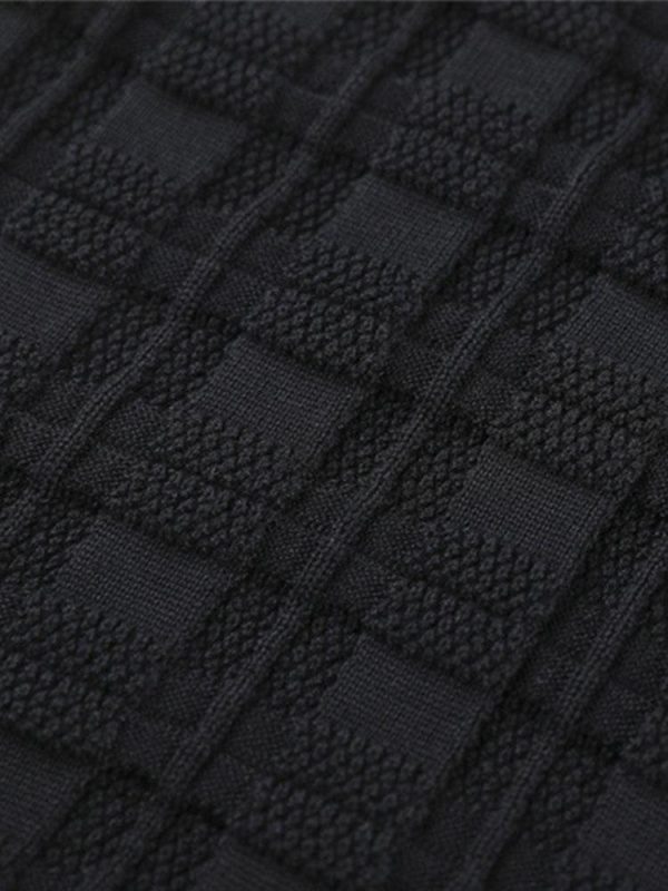 Slim Fit Knitted Plaid Paneled Hooded Sweater